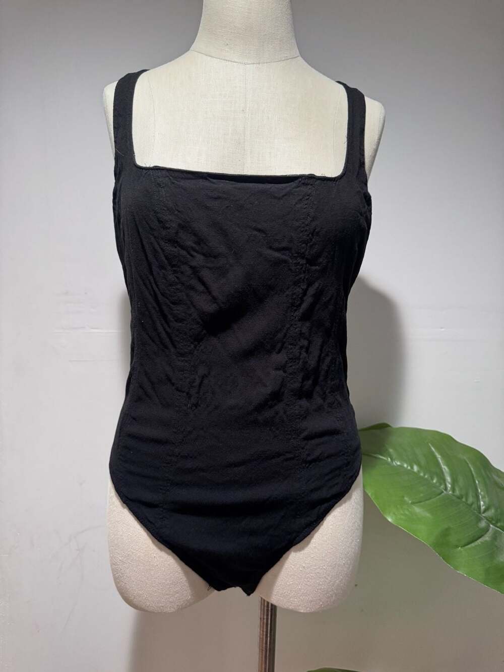 Free People Intimately Black Square Neck Mesh Bodysuit Women’s Size M
